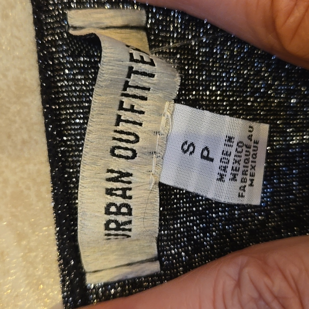 NWT Urban Outfitters Metallic Silver Open Front Tie Bell Sleeve Cardigan/Shrug - Picture 6 of 10